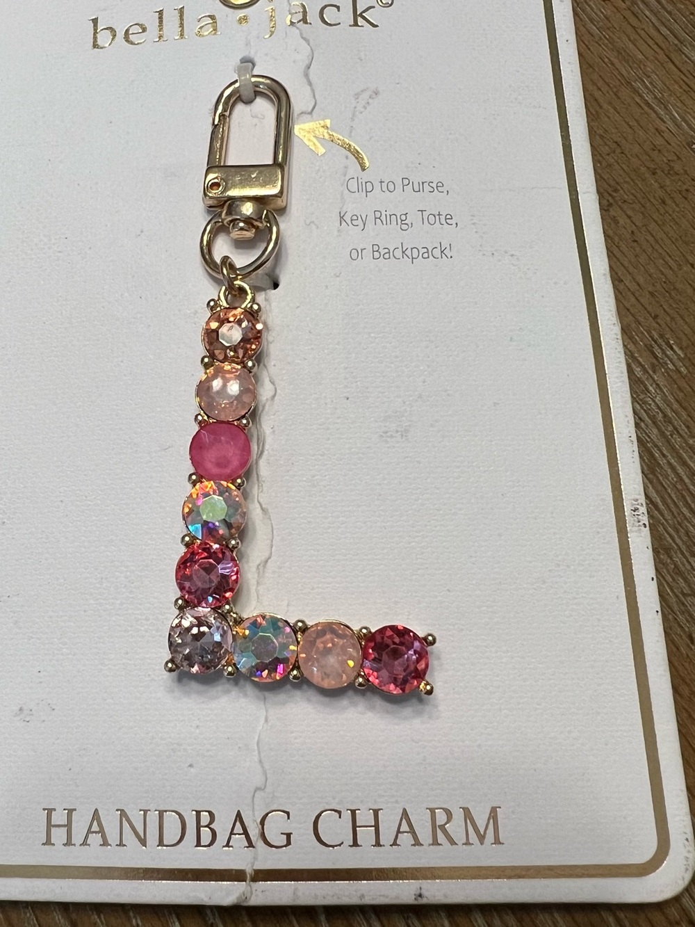 Pink Crystal 'L' Handbag Charm Key Ring